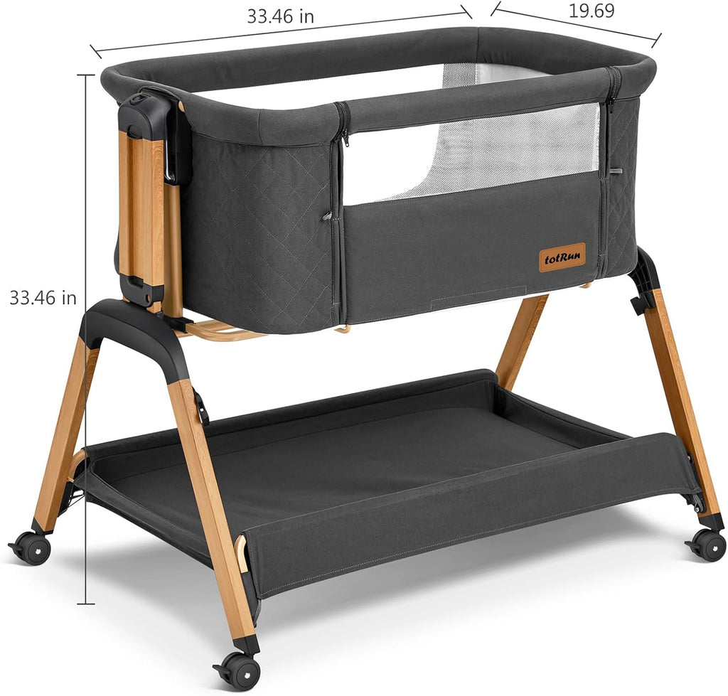Bassinet Bedside Sleeper, Rocking Bassinets with Comfy Mattress and Wheels for Newborn, 5-Height Adjustable (Black)