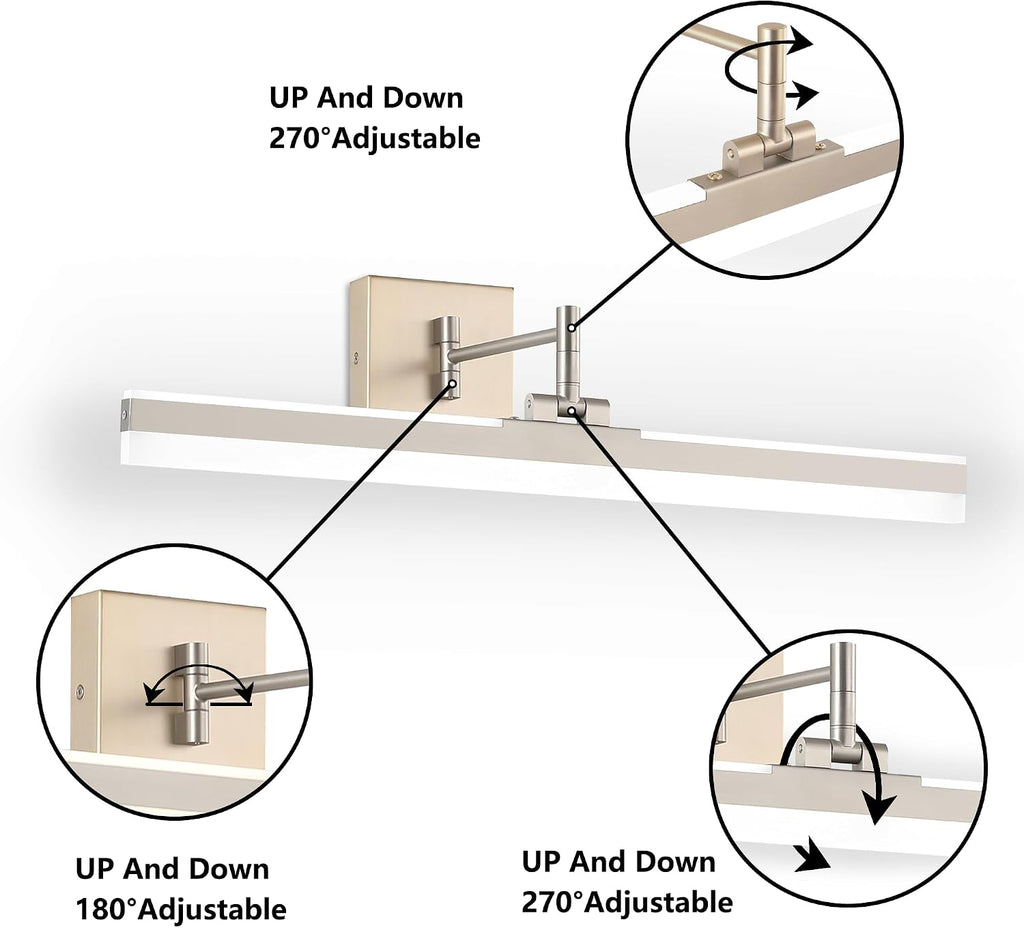 LED Vanity Light Fixture,Brushed Nickel 23.6'' 5CCT DimmableAdjustable & Rotatable Bathroom Light Fixture Above