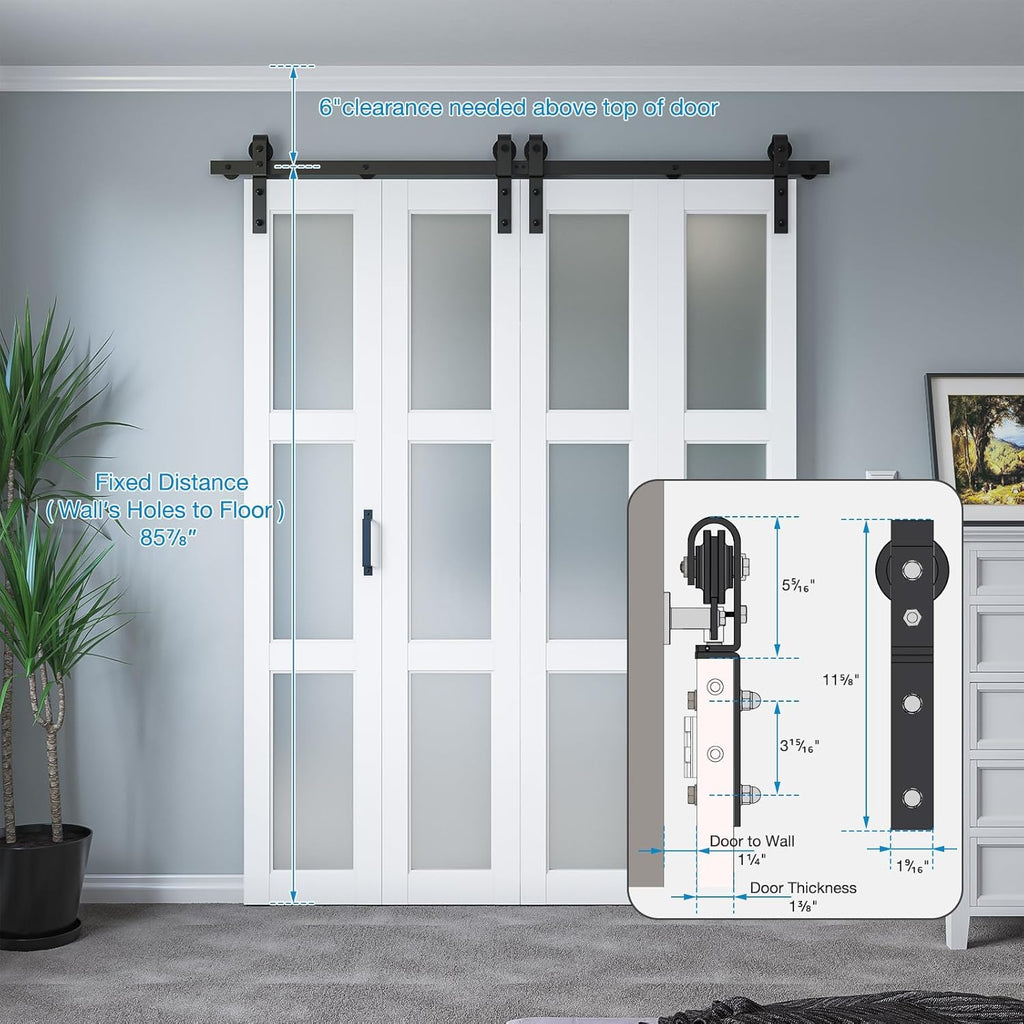 60" x 84" Bifold Sliding Barn Door with Hardware Kit Included, Pre-Assembled Glass Barn Doors with W