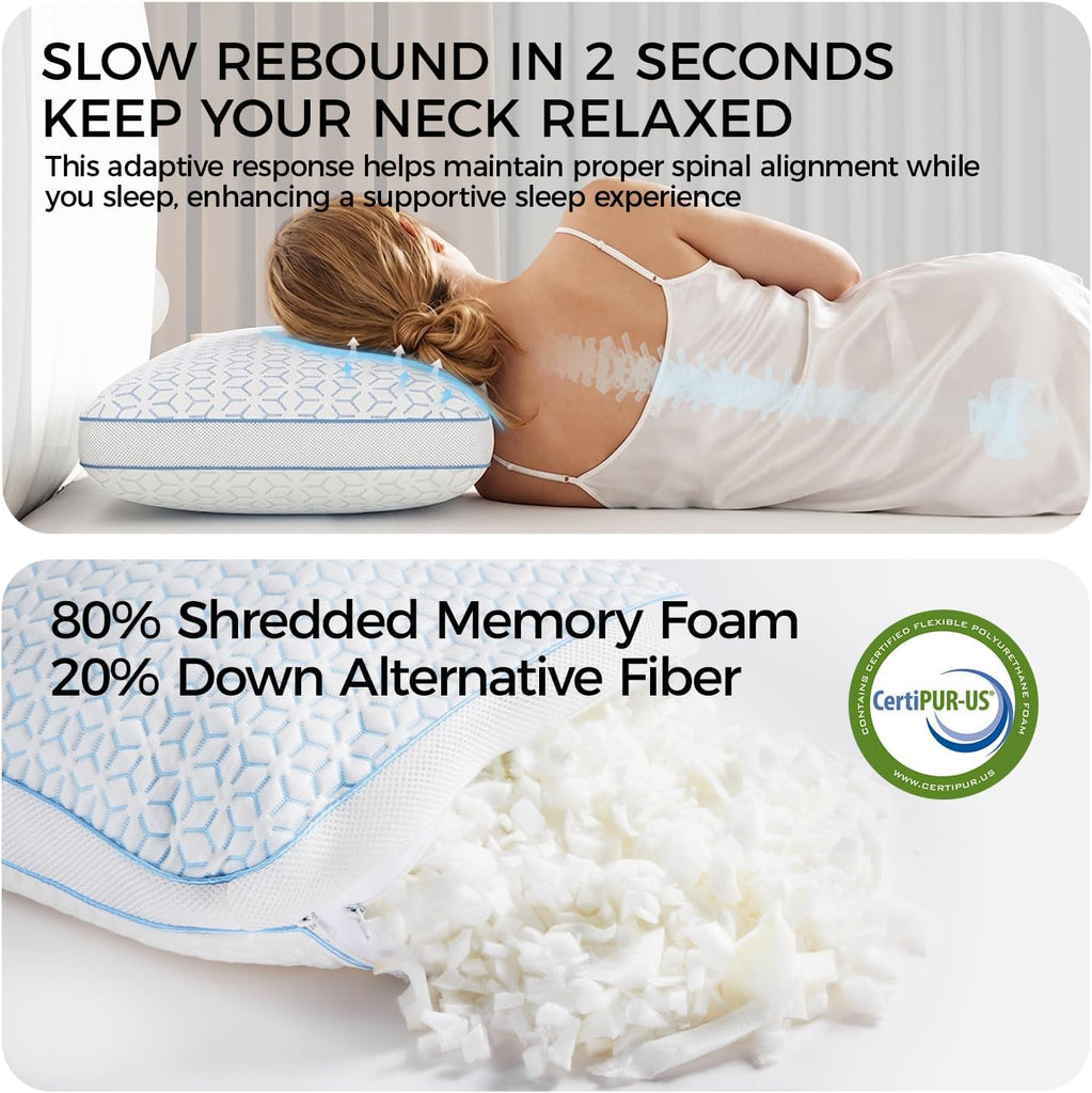 Cooling Pillows King Size Set of 2, Shredded Memory Foam Pillows | CertiPUR-US King Size Pillows Firm and Soft