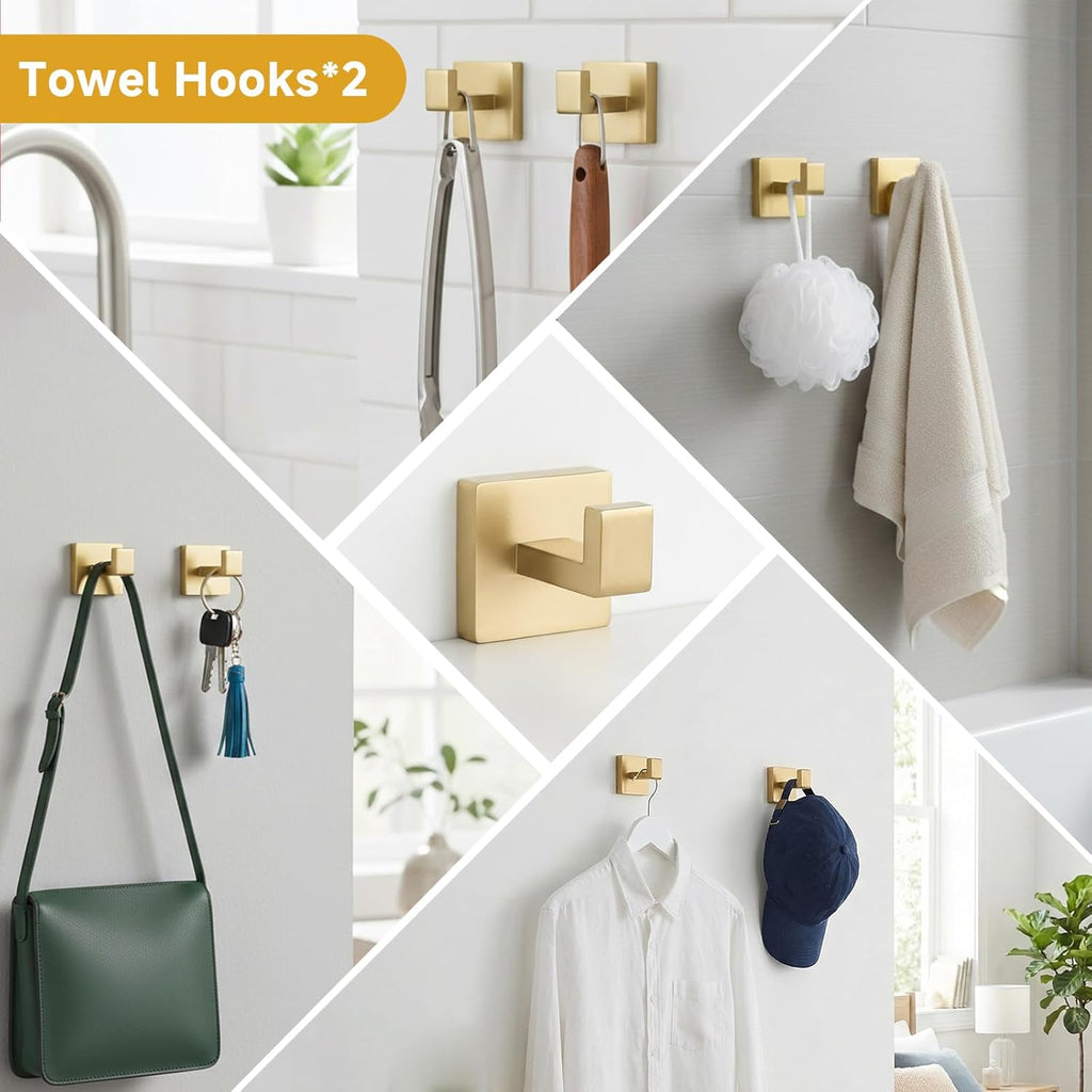5-Piece Brushed Gold Bathroom Accessory Set, 16 Inch Bathroom Hardware Set, Towel Racks , SUS304 Stainless Steel Wall