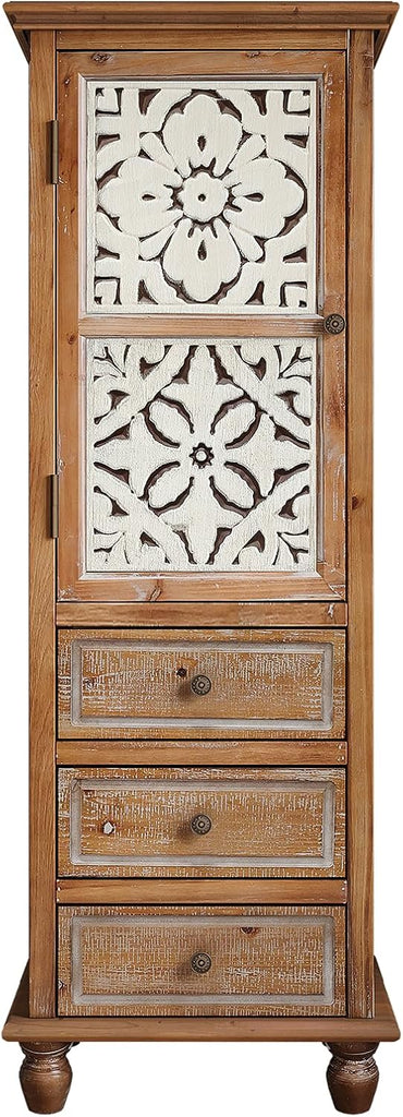 Solid Wood Tall Accent StorageCabinet,Narrow Carved Sideboard Buffet | Fir Wood 54" Tall Narrow Accent Storage