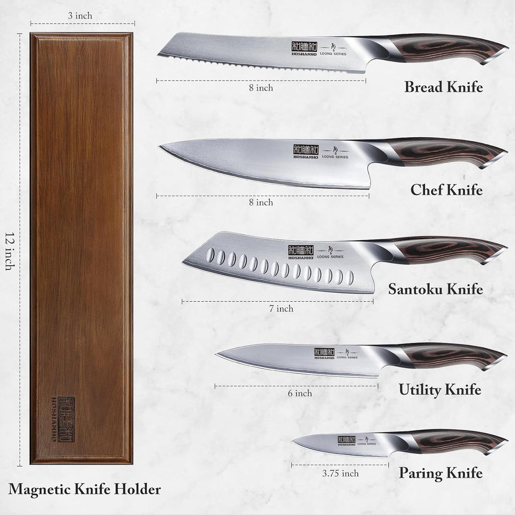 Knife Set with Magnetic Knife Holder, 6PCS Kitchen Knife Sets | Ultra Sharp Professional Japanese High Carbon