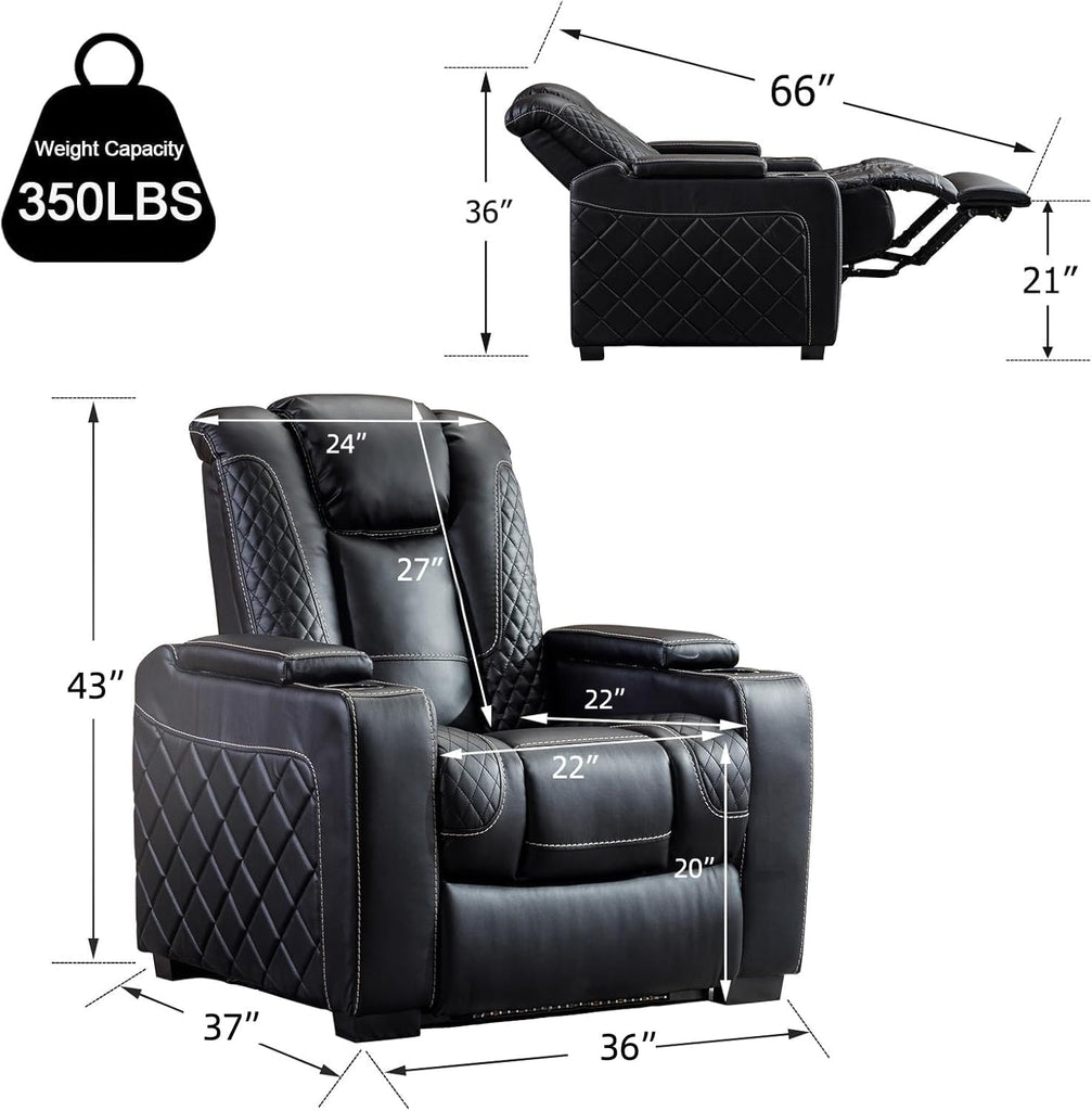 Electric Power Recliner Chair with Ambient Lighting, Faux Leather Dual Motor Power Home Theater Seating with