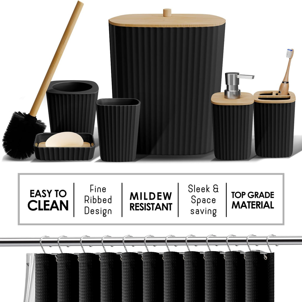 Black Bathroom Set, Shower Curtain Set, Bathroom Accessory Set | 20 Piece Bathroom Accessories Set with Toothbrush