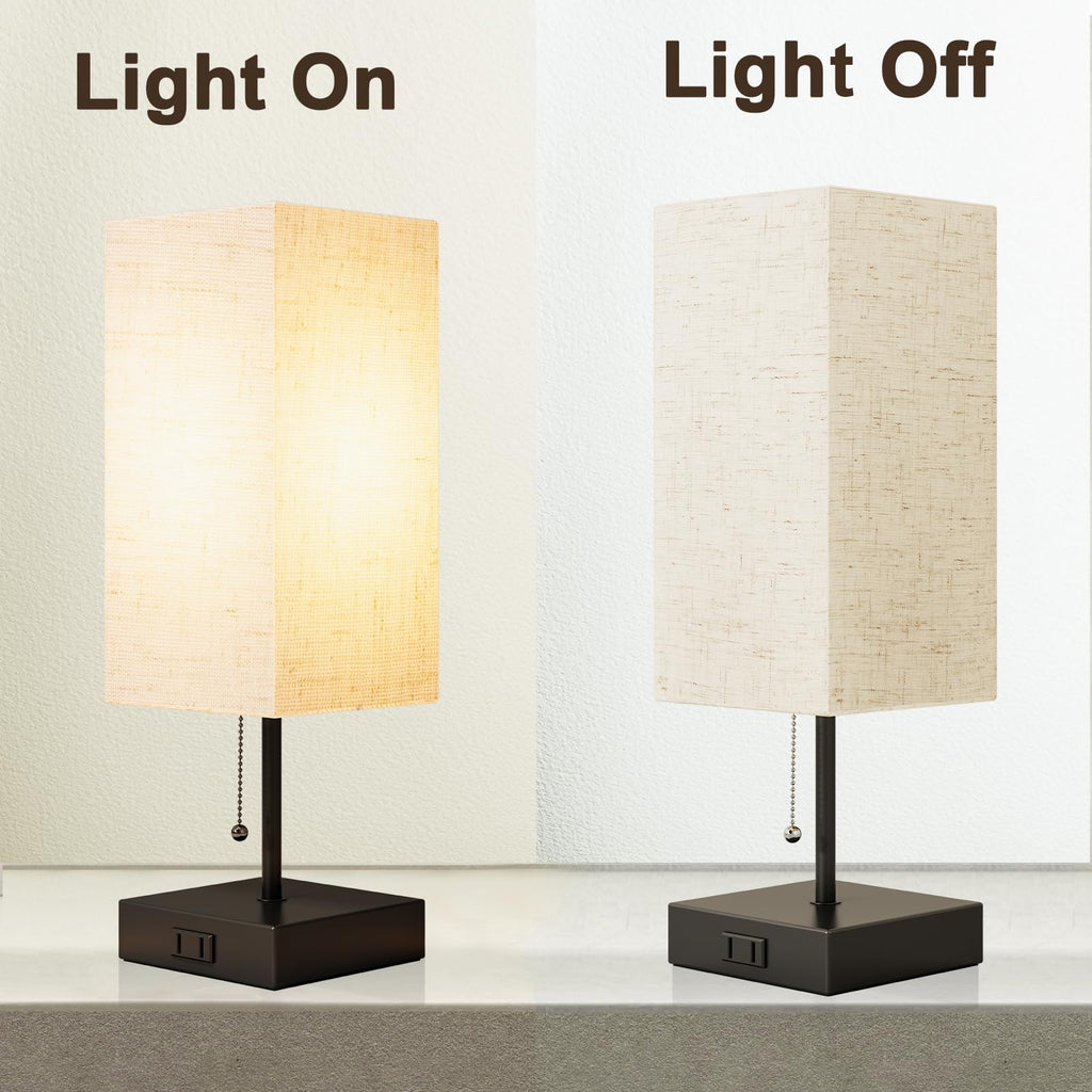 Table Lamp, Nightstand Lamp for Bedside with AC Outlets, Adjustable 3color LED Light Desk Lamp Decor, Included Bulb and