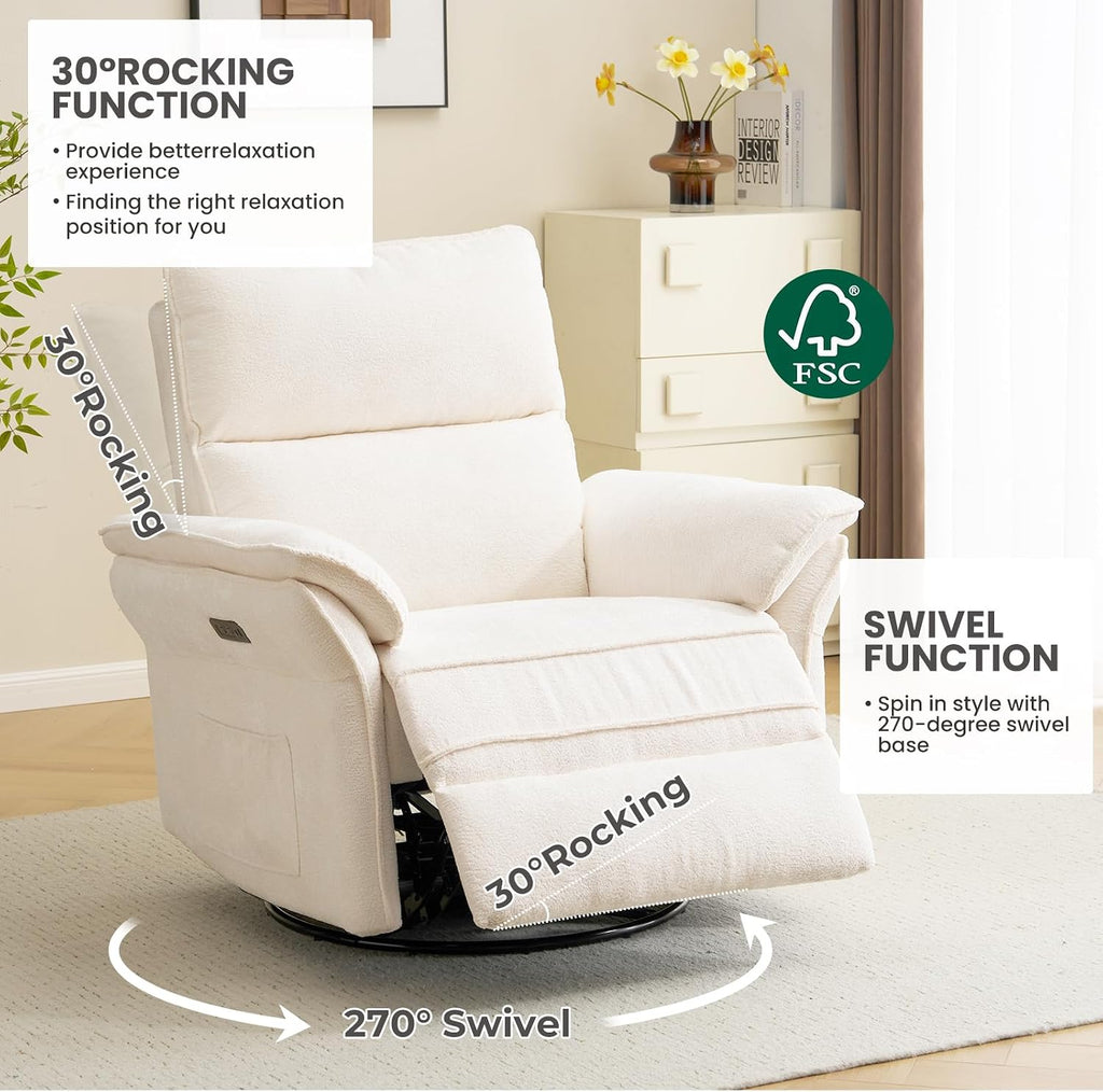 Oversized Rocking Chair Nursery with Massage and Heat, Glider Recliner Nursery Chair with Adjustable Headrest, Power