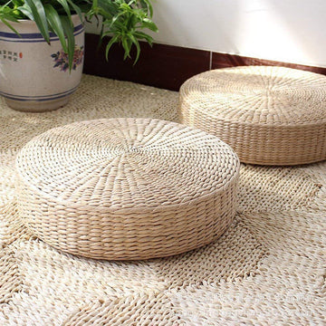2 Pack Tatami Floor Pillow Sitting Cushion Bigger Size, Round Padded Room Floor Straw Mat for Outdoor Seat (Dia: 19.7)