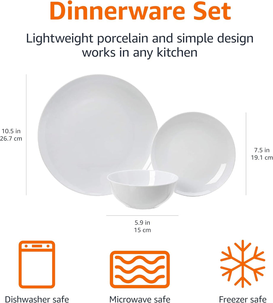 18-Piece Complete Kitchen Dinnerware Set, Microwave and Dishwasher Safe, Plates, Dishes, Bowls for Everyday Use
