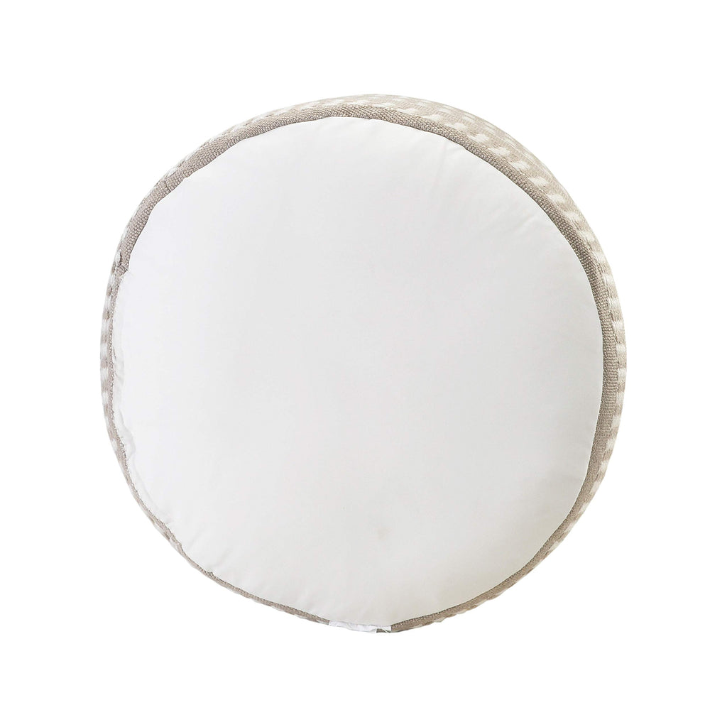 LR Home Dash and Stripe Geometric Pouf Ottoman, Handmade Indoor Outdoor Round Footrest and Extra Seat, Beige and