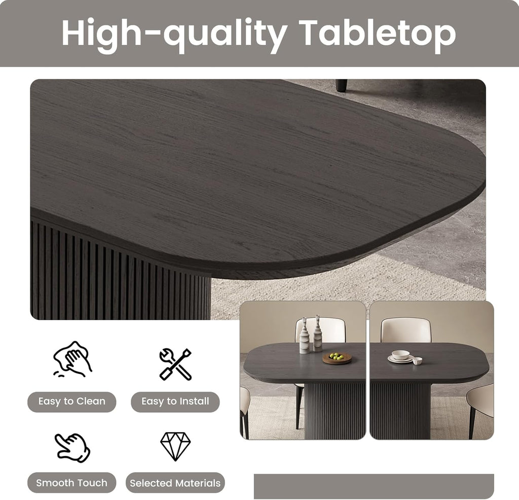 86" Rectangular Dining Table for 6-8, Modern Dining Room Table with Wood Grain Top & Sturdy Pedestal Base, Large