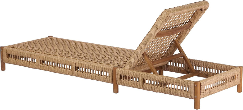 Acacia Wood Chaise Lounge Chair Outdoor Set of 2, Poolside Sun Lounger Recliner with Wicker Seat, Patio