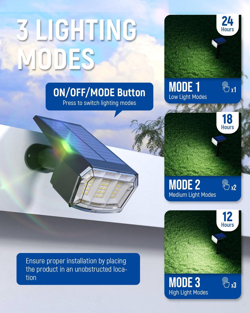Solar Spot Lights Outdoor Waterproof, Solar Spotlights, 4 Packs, Cool White | 63 LED, 3 Lighting Modes, 120°