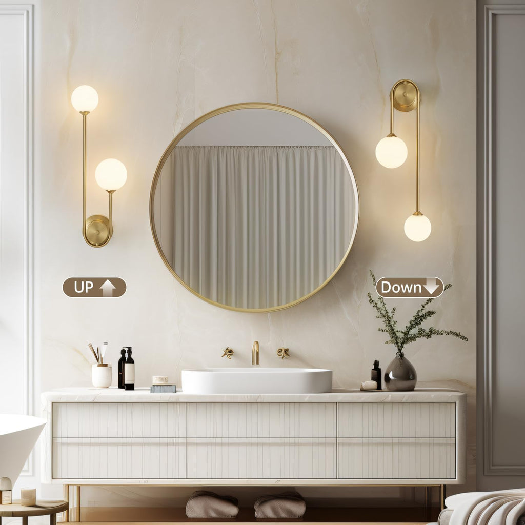 Golden Wall lamp Double Ball, mid-Century Modern Glass Wall sconces,with G9 Tricolor Bulb for Living Room Bedroom