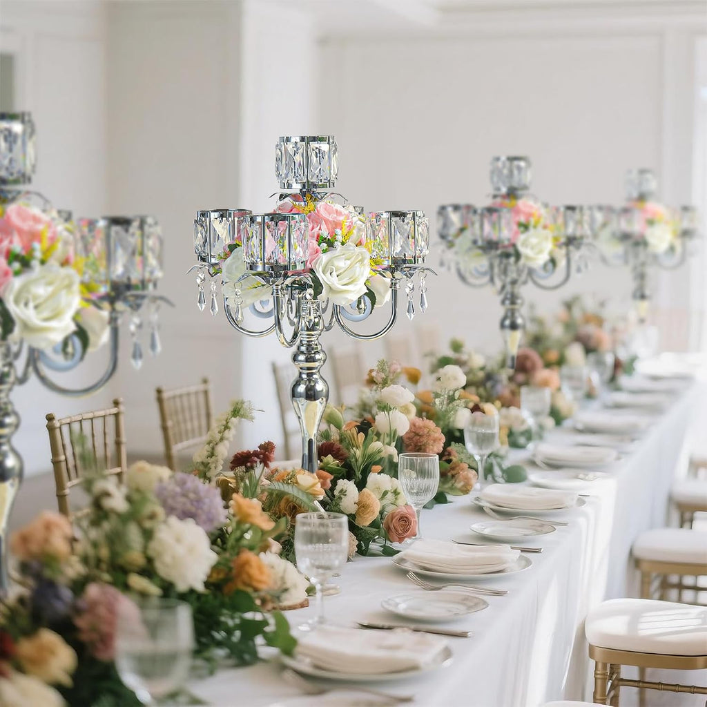 5 Arm Elegant Crystal Candle Holder,Candlestick, 22 Inch Tall Candle Holder Table Candelabra Event Party Table