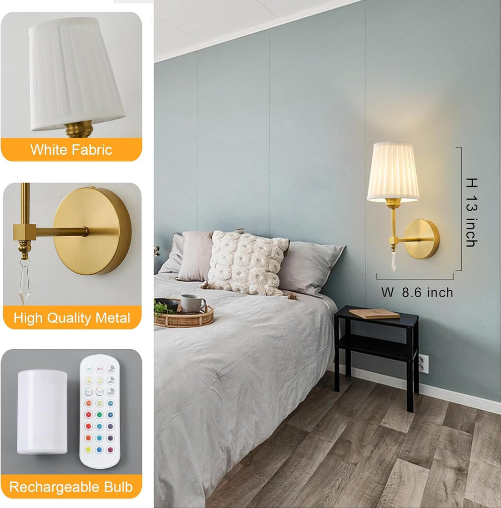 Battery Operated Wall Sconce Set of 2, 10000 Mah Rechargeable Wall Sconces Dimmable 12 RGBS,Remote Wireless