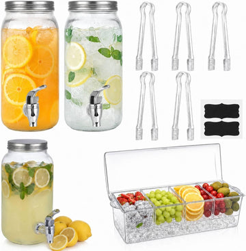 Lemonade Stand Supplies Lemonade Bar Supplies Include 2 Lemon Glass Drink Dispenser, 1 Transparent Storage Box - Set of 9