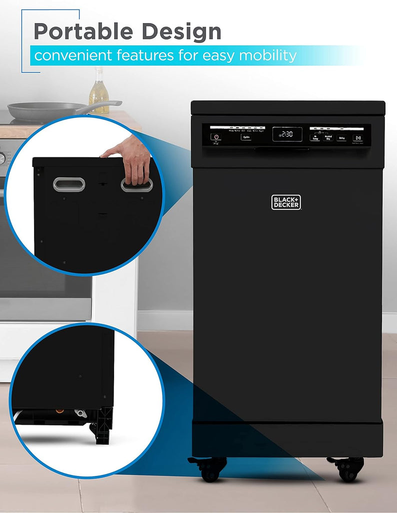 18-Inch Portable Dishwasher, 8-Place Setting Capacity, Mobile Dish Washer with 6 Wash Programs, LED Display