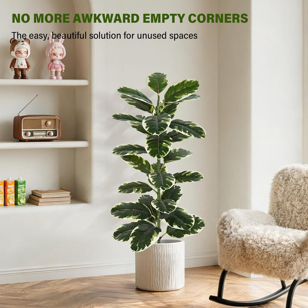 2 Pack Rubber Tree Artificial Floor Plant Fake Tree Indoor