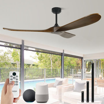60" Wood Ceiling Fan no Light, Smart Ceiling Fans without Lights with Alexa Google App