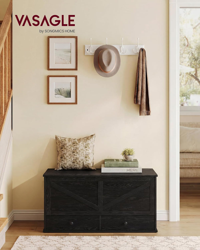 Storage Chest, Storage Bench with 2 Fabric Drawers, Farmhouse Style, 15.7 x 39.4 x 19.9 Inches, Ebony Black ULSB043B02