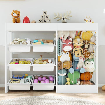 50.6"Wx39.4"H Toy Storage Organizer, Toy Shelf with Stuffed Animal Storage Zoo for 80+ Plushies, 6 Removable Plastic