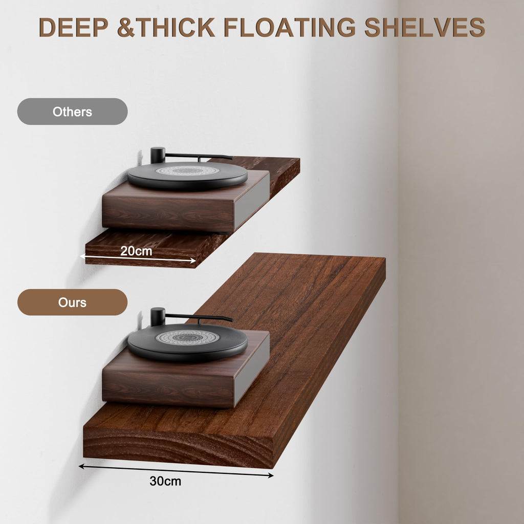 60 Inch Wall Shelves Deep Floating Shelves for Wall 2-Pack Walnut