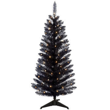 4ft Pre-Lit Black Christmas Tree, 122 Tips, 50 String Lights
