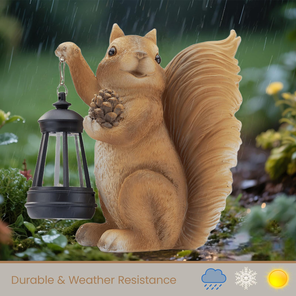Solar Squirrel Garden Statue Outdoor Decor, Brown, Resin