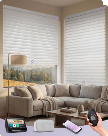 Motorized Wider Shangrila Shades Compatible with Alexa Google Remote Control Rechargeable Smart Light Filtering