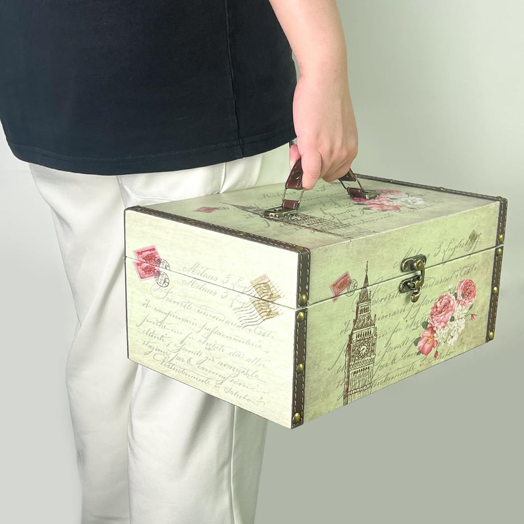Wooden Decorative Storage Box with Handle