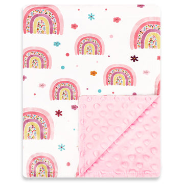 Baby Girls Blanket Soft Rainbow Minky Blanket for Newborn, 30'' x 40'' Double Layer Design, Dotted Backing Warm Baby