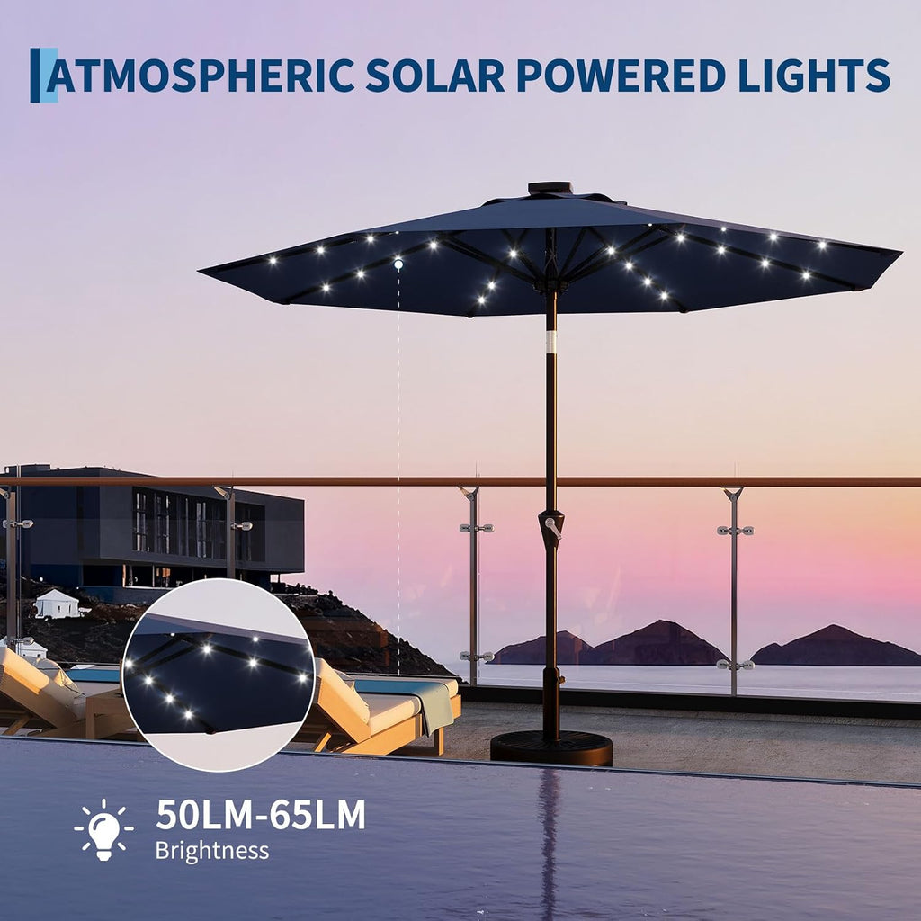 9FT Solar Patio Umbrella with 32 LED Lights