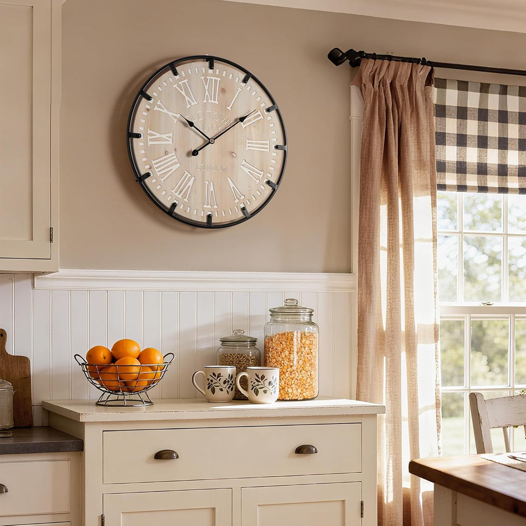 Farmhouse 24 Inch Extra Large Decorative Wall Clock with Metal Circle
