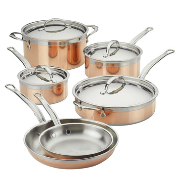 CopperBond Collection - 100% Pure Copper 10-Piece Ultimate Cookware Set, Induction Cooktop Compatible