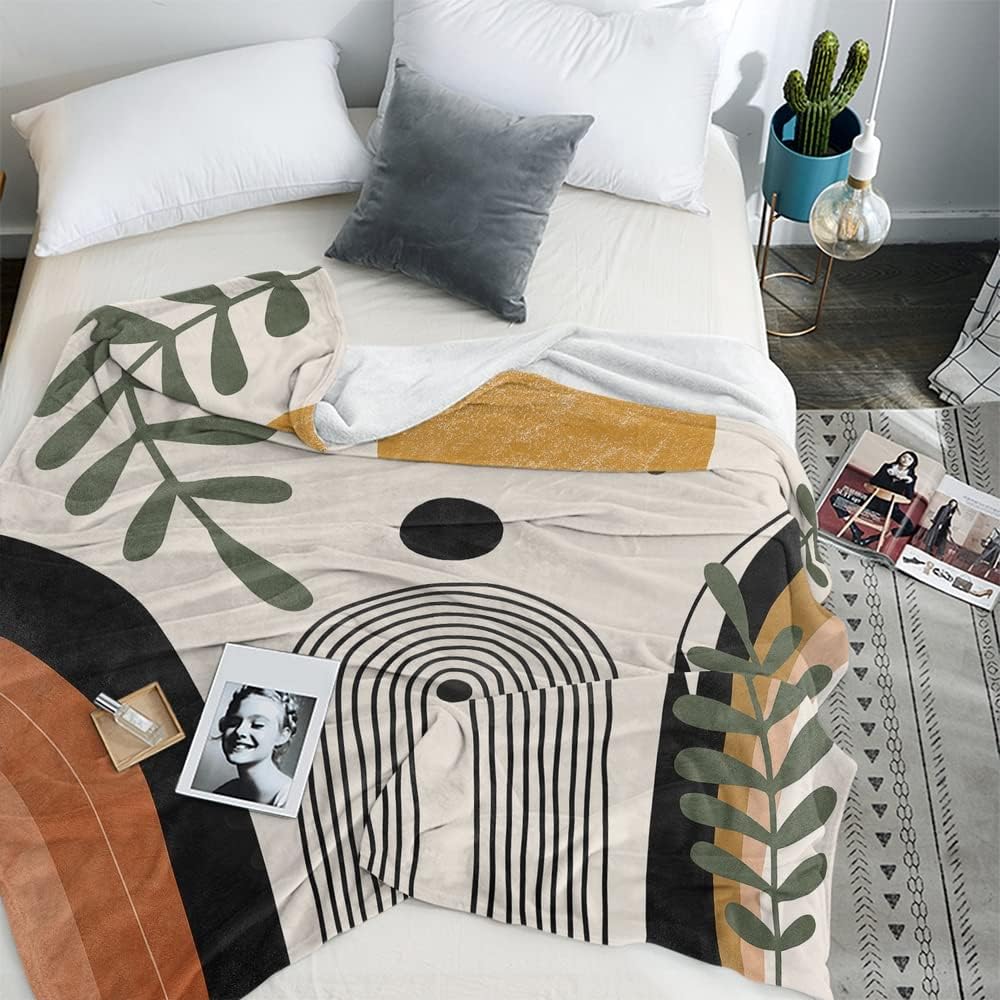 Abstract Modern Throw Blanket Boho Minimalist Mid Century Sun Aesthetic Soft Warm Bed Bedding Women Blankets