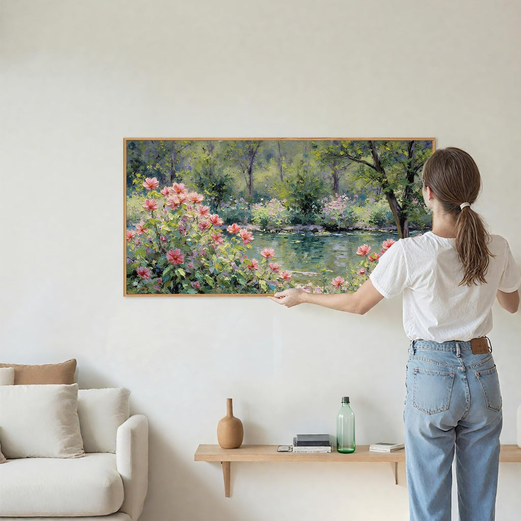 Monet Botanical Framed Canvas Wall Art, Impressionist Floral Garden Wall Decor, Vintage Pond Tree Artwork, Nature
