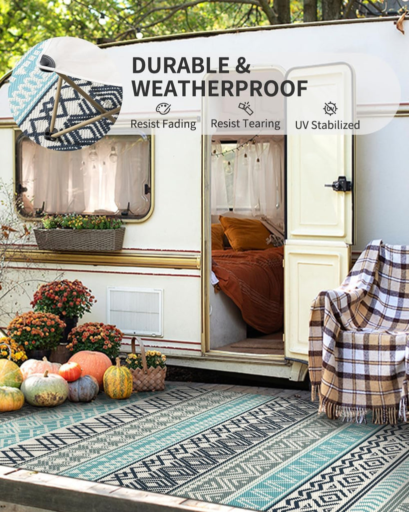 Outdoor Rug Carpet 8x10 Waterproof-Patio Rug Mat Reversible RV Camping Rug Picnic Mat Plastic Straw Outside Rug for