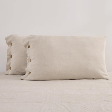 Button Closure Linen Pillow Shams King Size Natural Pillowcases