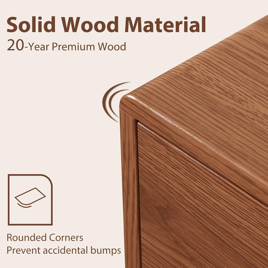 Solid Wood Nightstand Walnut Night Stand with Drawers Mid Century Modern Nightstand with Storage,Wood Night