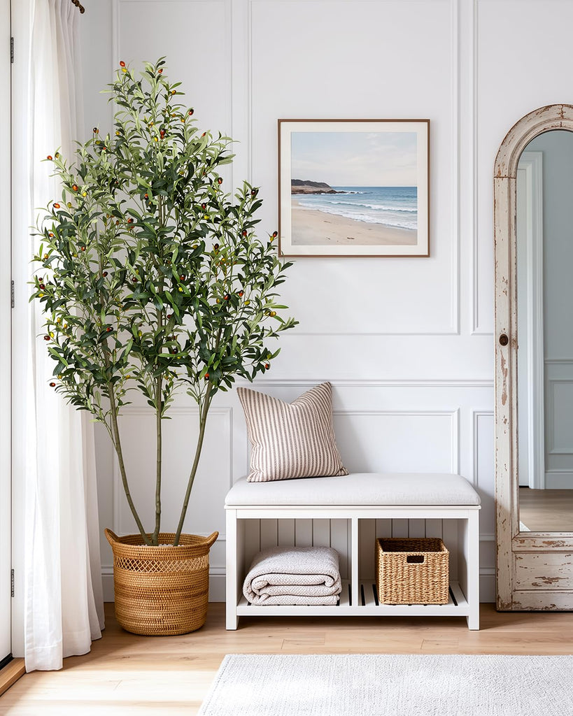 Artificial Olive Tree 7FT with Planter&Cotton Basket