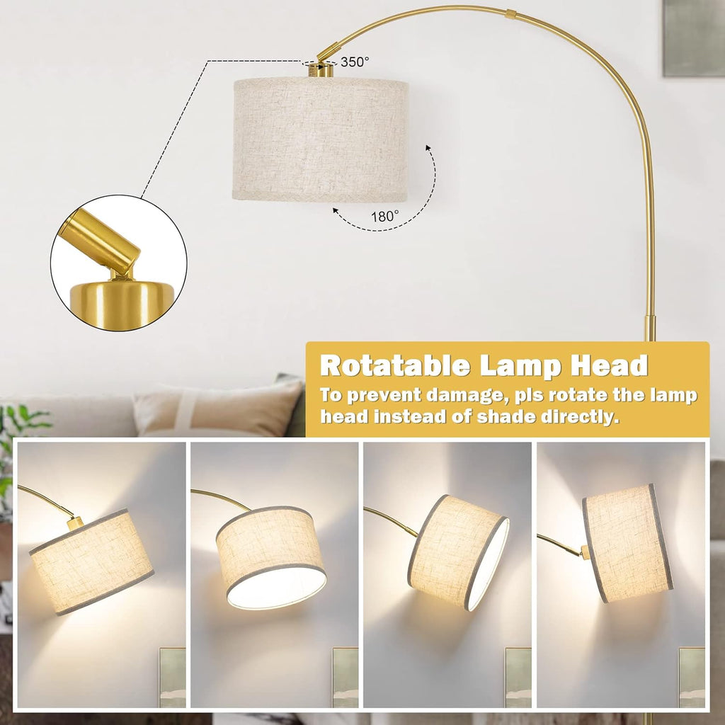 Gold Arc Floor Lamp, Dimmable Floor Lamp, Mordern Standing Light with Adjustable Lamp Head