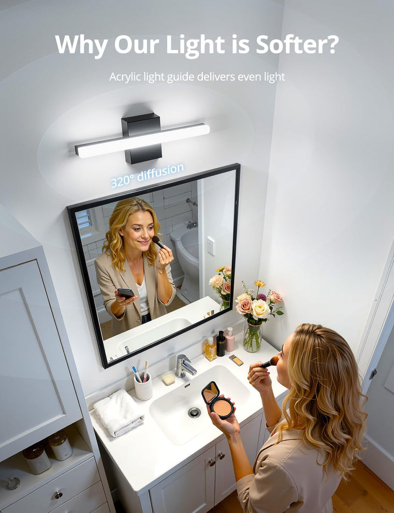 Black Bathroom Light Fixtures Over Mirror Lighting Gentle, 9W 16 Inch Modern LED Small Vanity Lamp Bar IP44 Slim