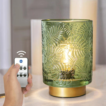 Battery Operated Small Cordless Table Lamps with Remote Control,Glass Dimmable Brightness Wireless Lamp
