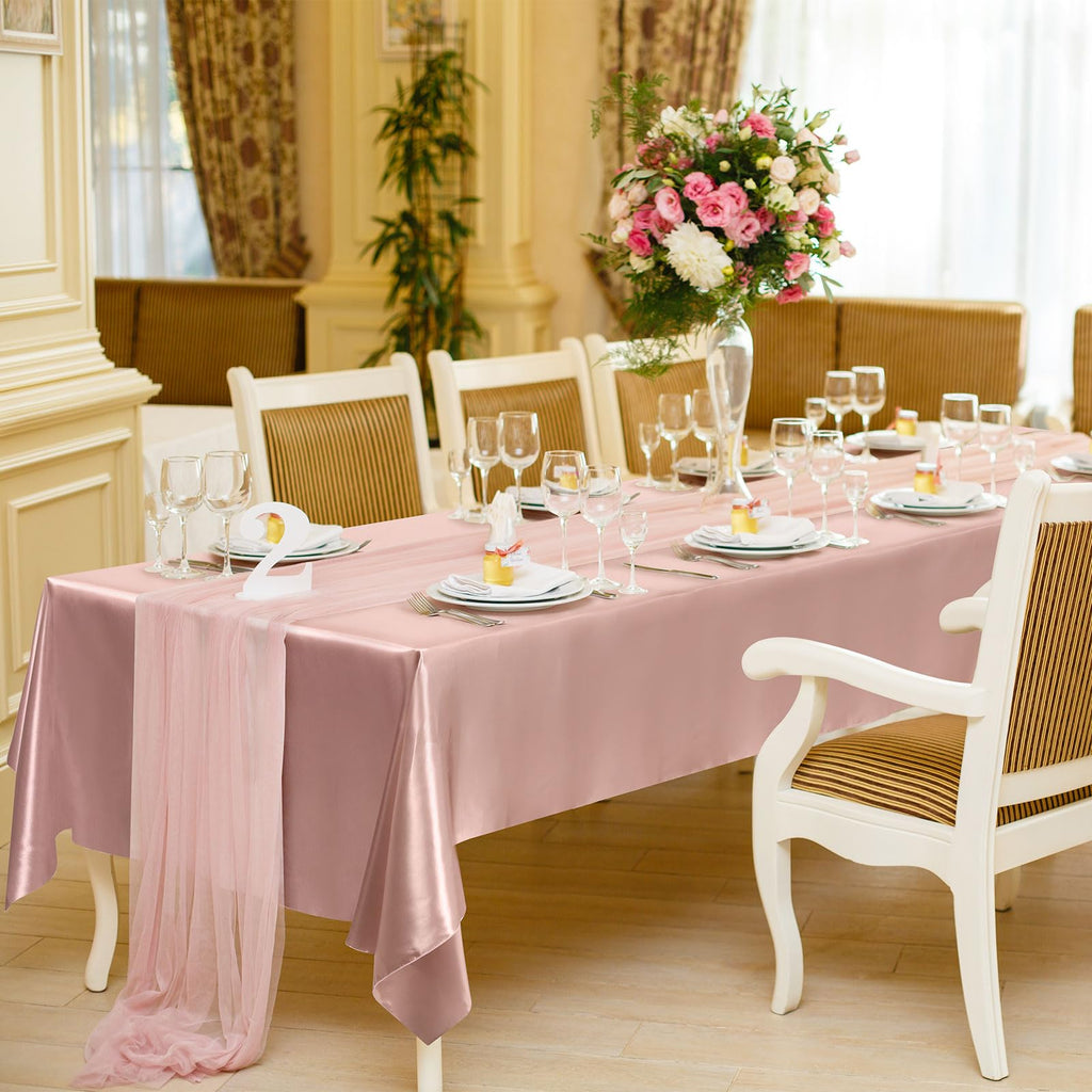 2 Pack Satin Rectangular Tablecloth, 102 x 58 Inches, Rose Gold