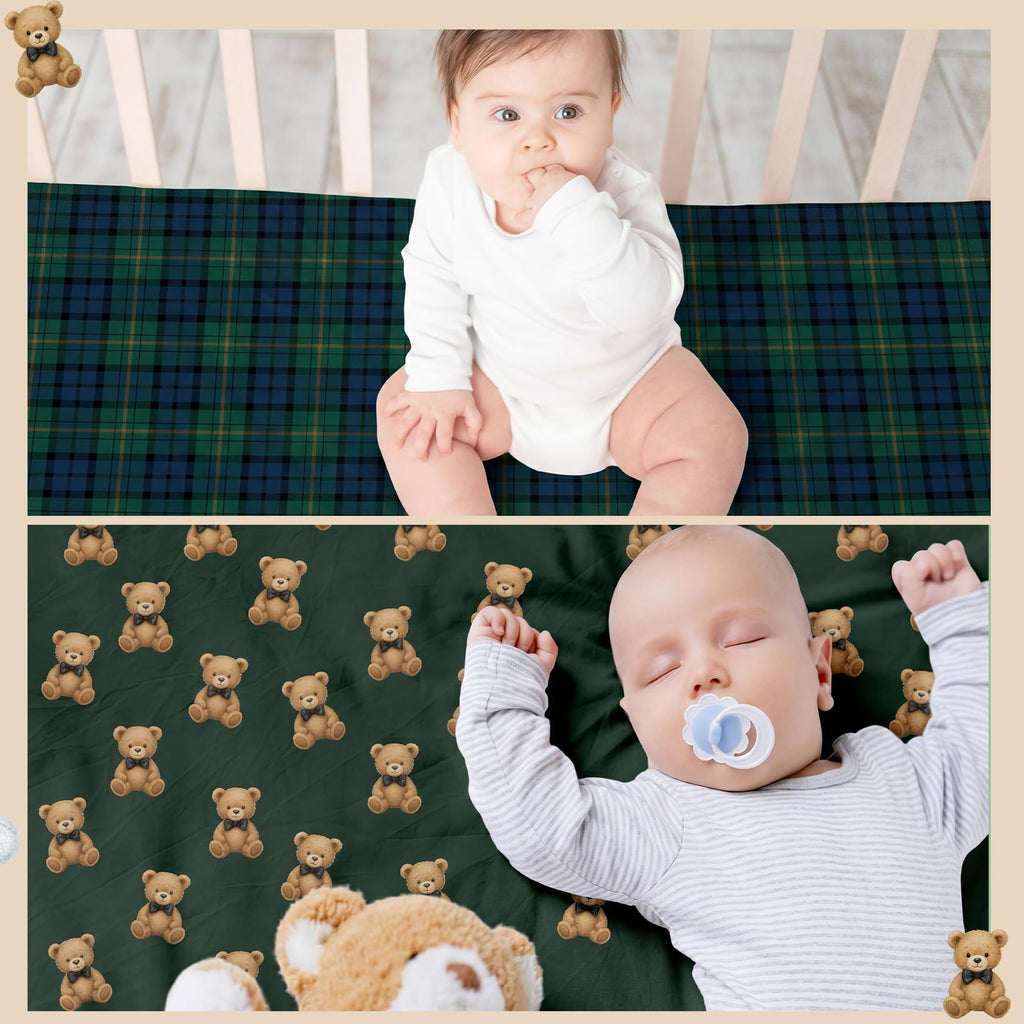2 Pack Tartan Plaids Bear Fitted Crib Sheet, Stretchy