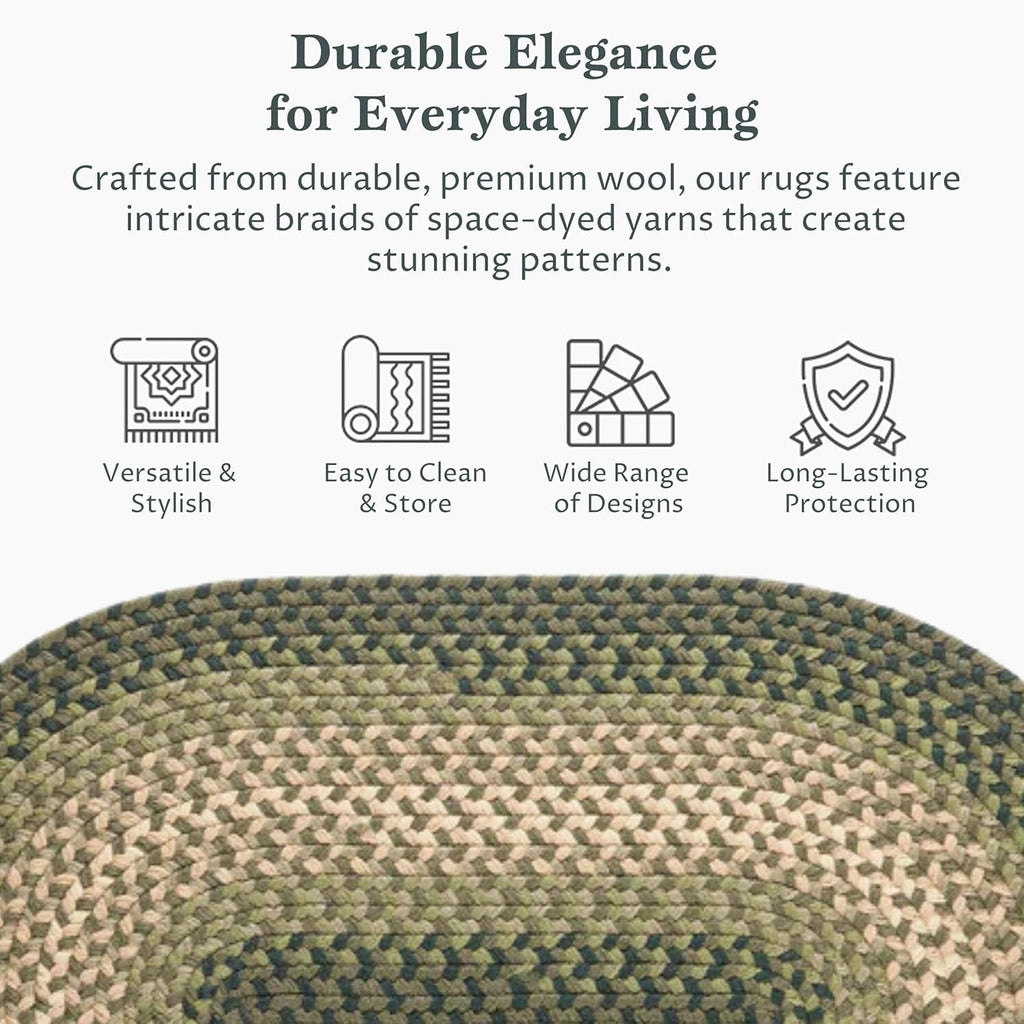 Tranquility TQ22 Green 2' x 3' Oval - Braided Area Rug, Home Decor, Floor Mat or Bedroom Rug - Easy Care, Ideal for
