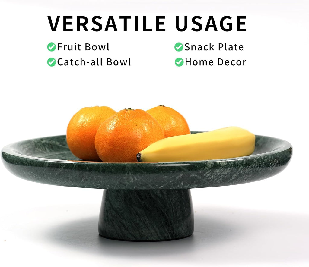 Marble Fruit Bowl - 11.8" Green Decorative Stone Pedestal Bowls Decor, Footed Fruits Holder For Dining Table Counter