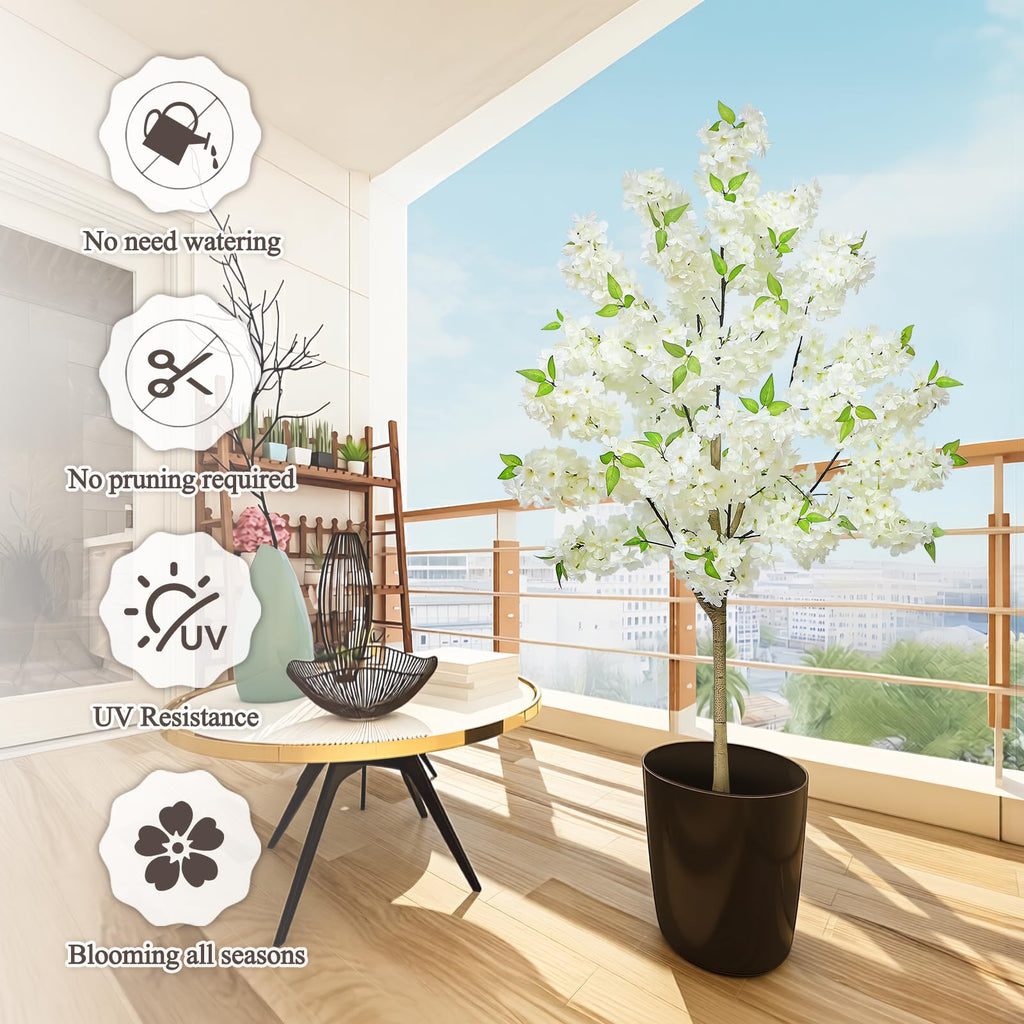 5FT White Artificial Cherry Blossom Tree with Pot Wedding Decor