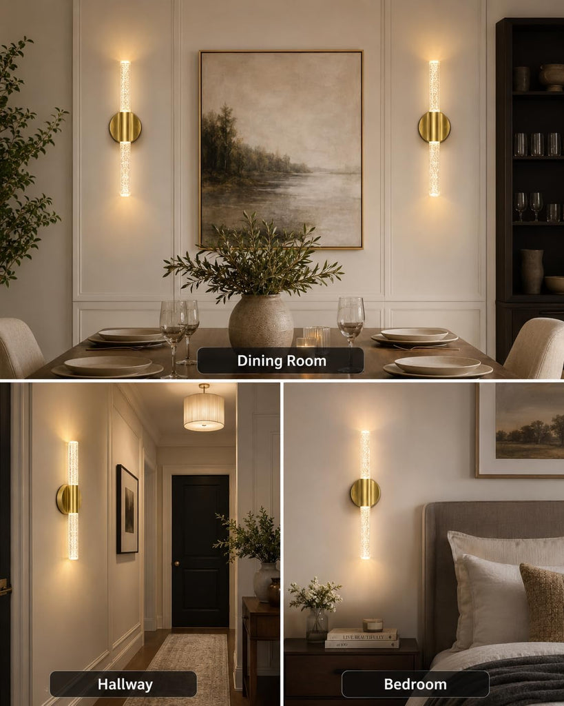 Peel and Stick on Wall Sconce set of 2 Wireless Battery Operated Wall Light | Rechargeable Gold No Drill Magnetic